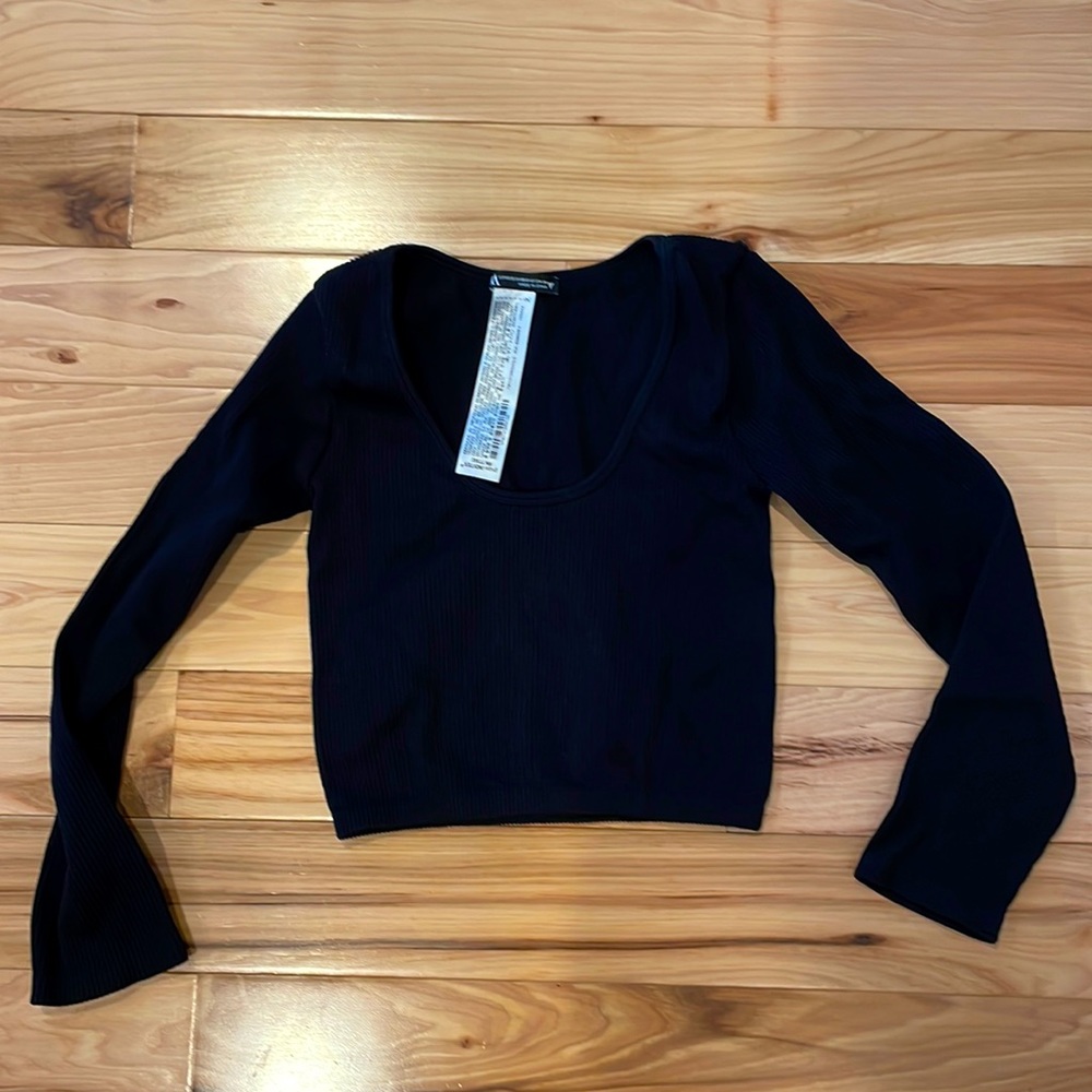 Zara black 3/4 sleeve stretchy top crop